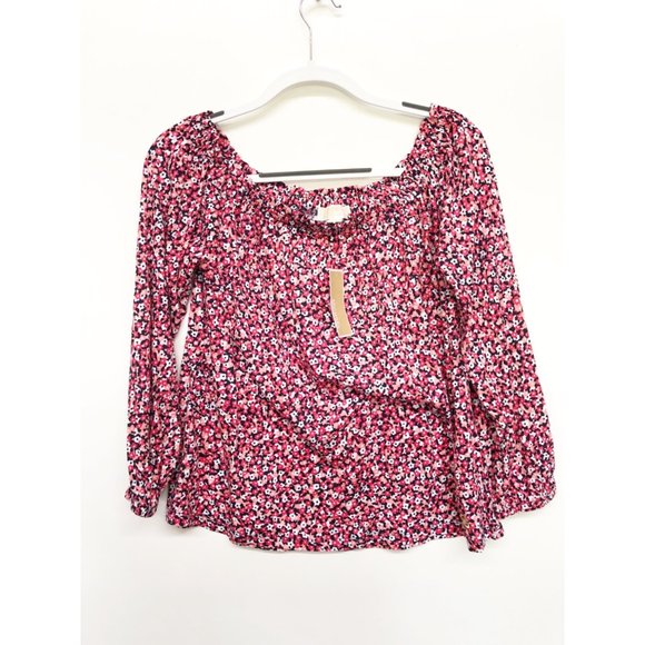 Michael Kors Tops - Michael Kors Red Black Floral Peasant Top NEW L